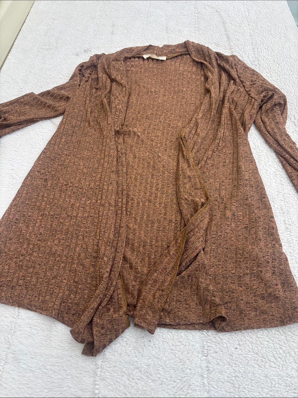 Women's Brown Open-Front Ribbed Cardigan